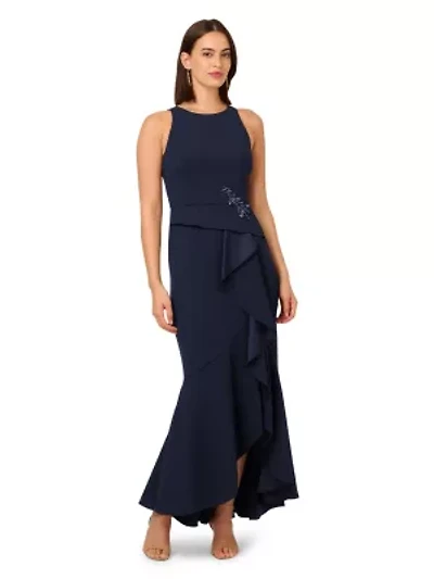 Beaded Crepe Halter Gown