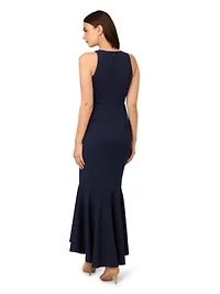 Beaded Crepe Halter Gown