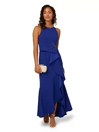 Beaded Crepe Halter Gown