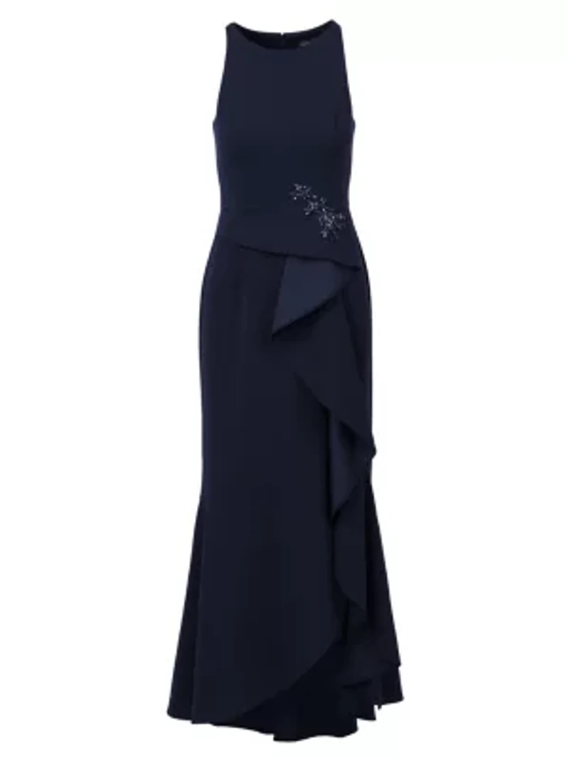 Beaded Crepe Halter Gown