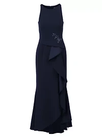 Beaded Crepe Halter Gown
