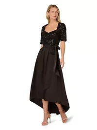 Sequin Combo Taffeta Gown