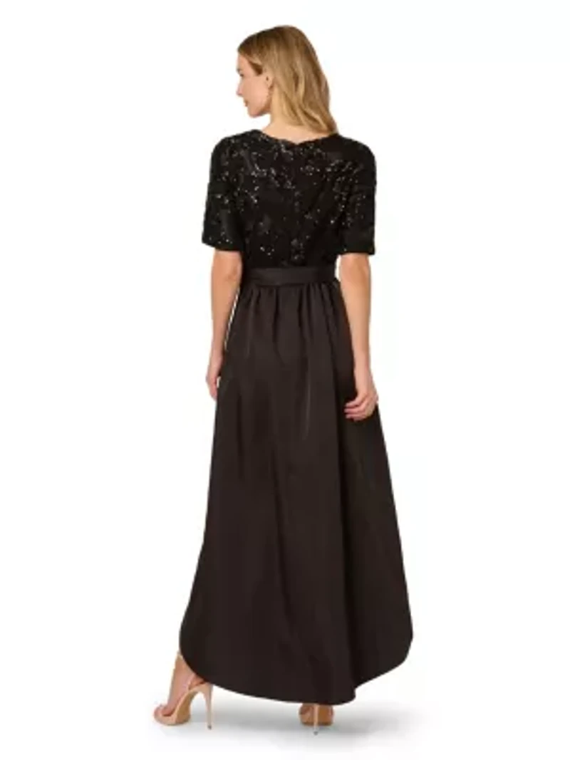 Sequin Combo Taffeta Gown