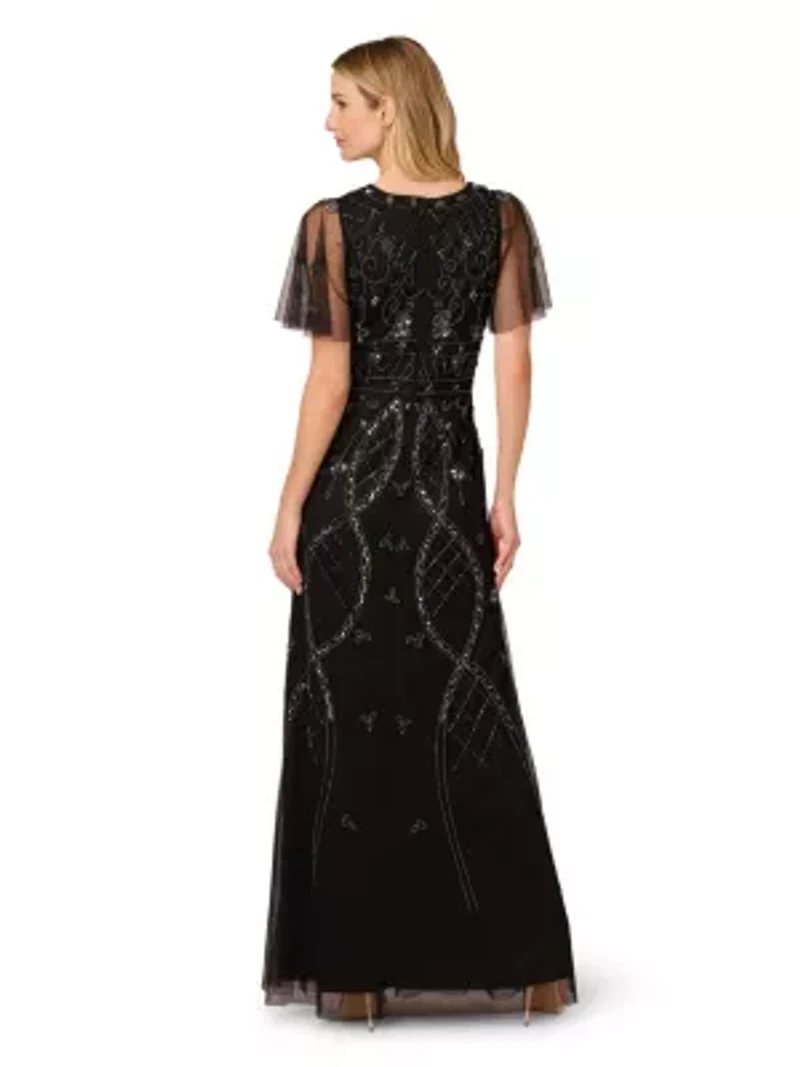 Bead Flutter Sleeve Dress