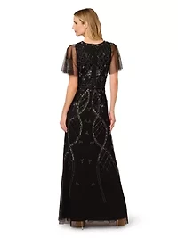 Bead Flutter Sleeve Dress