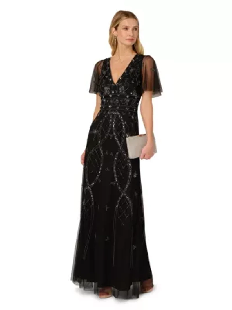 Bead Flutter Sleeve Dress
