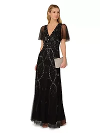 Bead Flutter Sleeve Dress