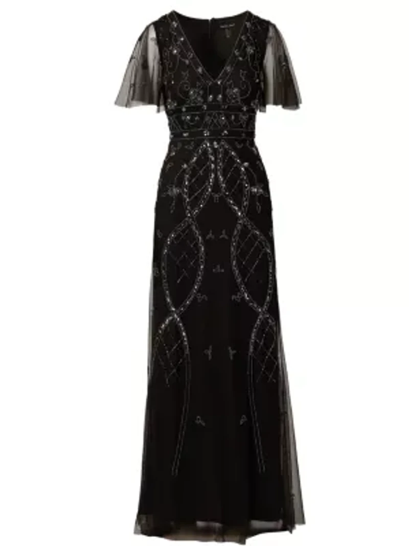 Bead Flutter Sleeve Dress