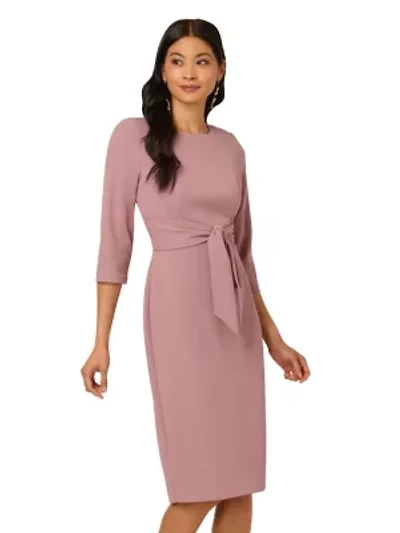 Women's Knit Crepe Tie Waist Sheath Dress