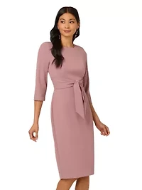 Women's Knit Crepe Tie Waist Sheath Dress