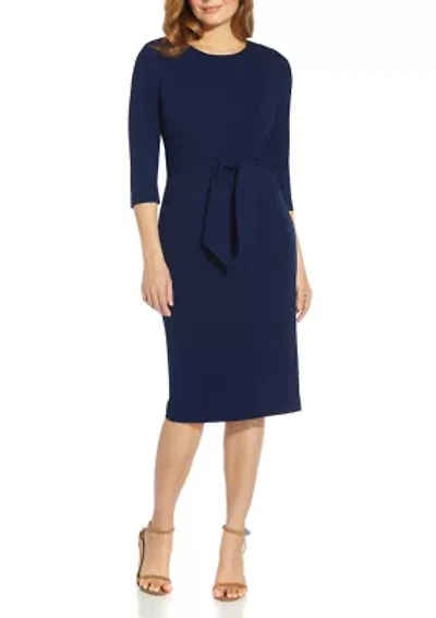 Women's Knit Crepe Tie Waist Sheath Dress