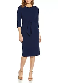 Women's Knit Crepe Tie Waist Sheath Dress