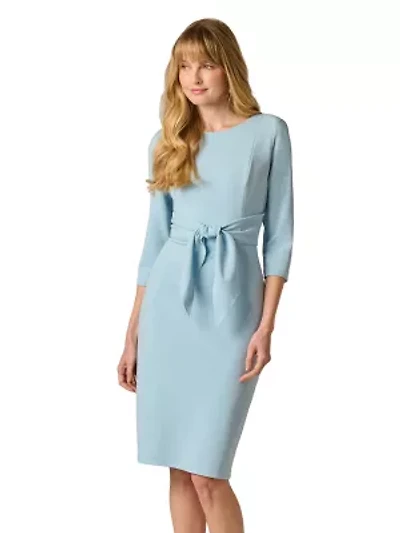 Women's Knit Crepe Tie Waist Sheath Dress