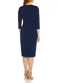 Women's Knit Crepe Tie Waist Sheath Dress