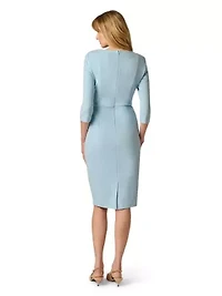 Women's Knit Crepe Tie Waist Sheath Dress
