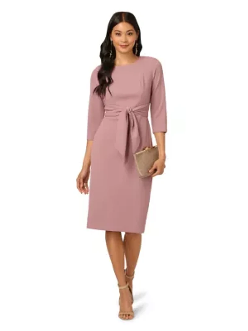 Women's Knit Crepe Tie Waist Sheath Dress