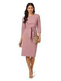 Women's Knit Crepe Tie Waist Sheath Dress