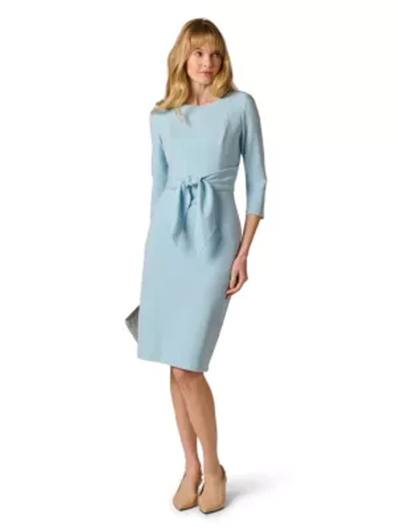 Women's Knit Crepe Tie Waist Sheath Dress