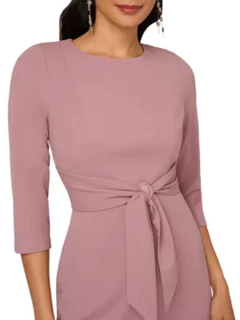 Women's Knit Crepe Tie Waist Sheath Dress