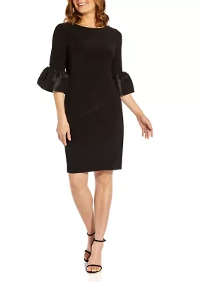 Women's Short Jersey Dress with Taffeta Bell Sleeves