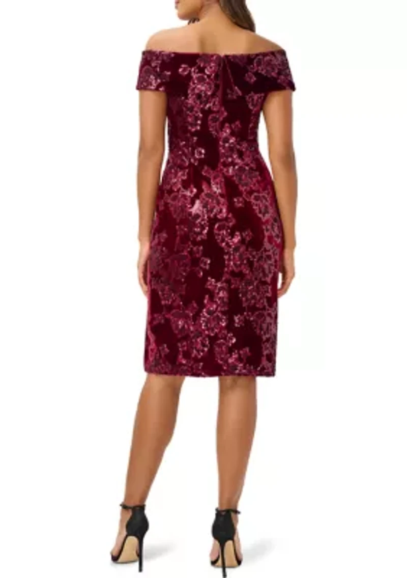 Women's Off Shoulder Velvet Sequin Sheath Dress