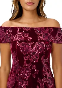 Women's Off Shoulder Velvet Sequin Sheath Dress