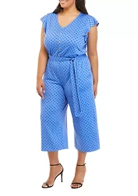Plus Short Flutter Sleeve Dot Jumpsuit