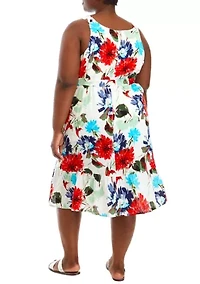Plus Linen Halter Neck Floral Dress