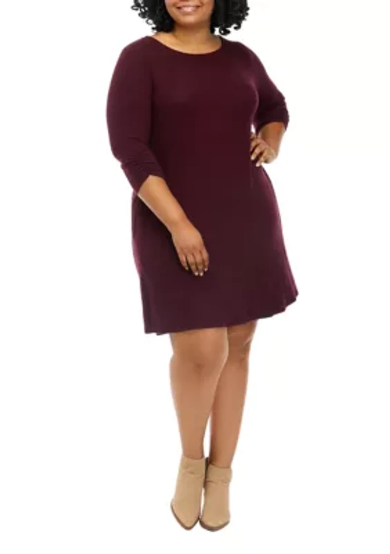 Plus Long Sleeve Removable Scarf Cozy A-Line Dress