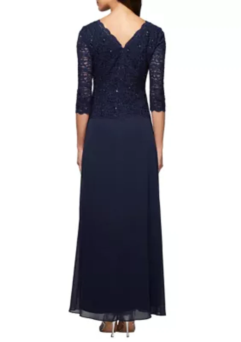 Sequin Lace Bodice Chiffon Gown