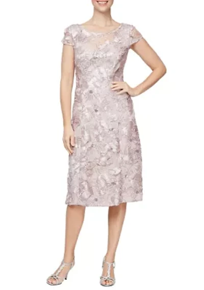 Women's Tea Length Dress with Cap Sleeves
