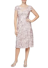 Women's Tea Length Dress with Cap Sleeves