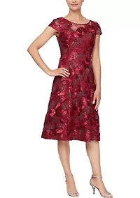 Women's Tea Length Dress with Cap Sleeves