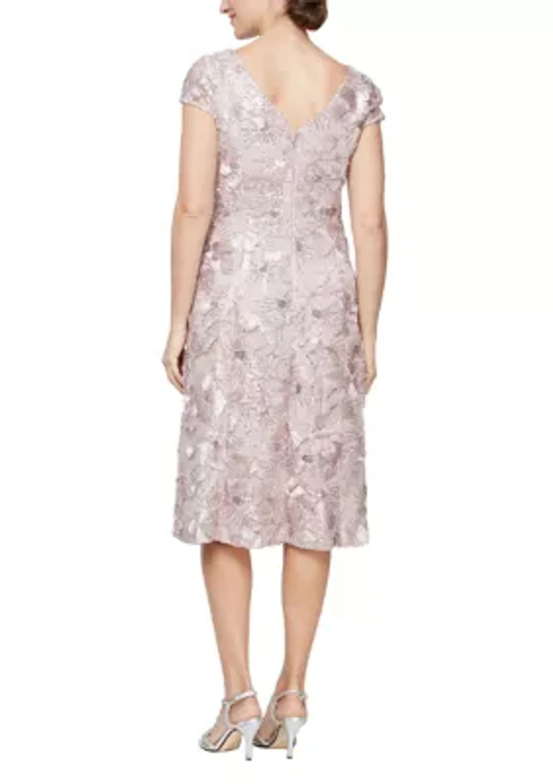 Women's Tea Length Dress with Cap Sleeves
