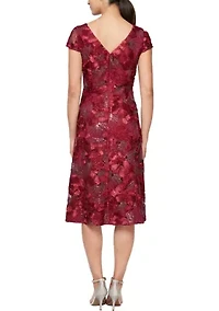 Women's Tea Length Dress with Cap Sleeves