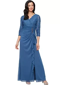Women's Long Empire Waist Dress With Cascade Skirt