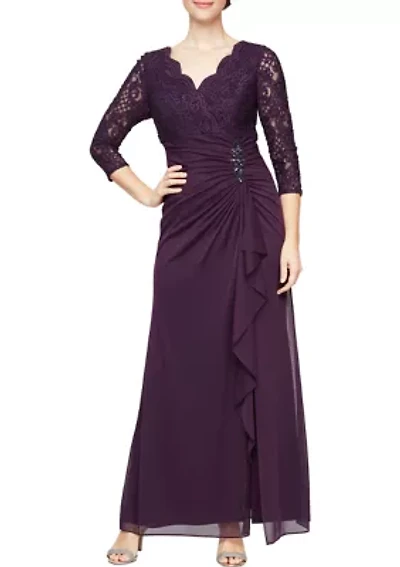 Women's Long Empire Waist Dress With Cascade Skirt