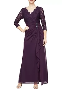 Women's Long Empire Waist Dress With Cascade Skirt