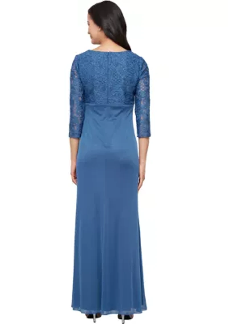 Women's Long Empire Waist Dress With Cascade Skirt