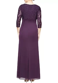 Women's Long Empire Waist Dress With Cascade Skirt