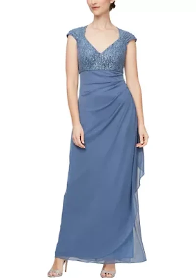 Women's Cap Sleeve Long Empire Waist Dress