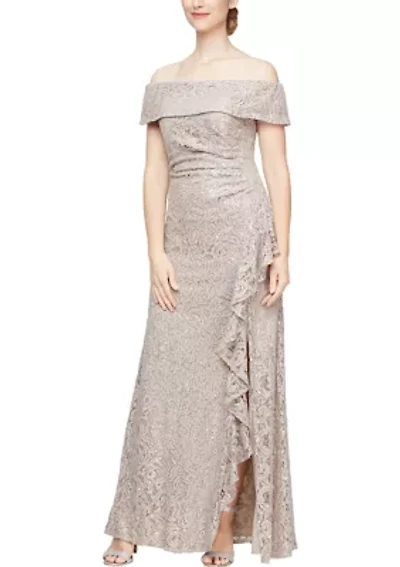 Women's Long Off the Shoulder Sequin Lace Dress