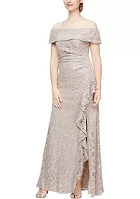 Women's Long Off the Shoulder Sequin Lace Dress