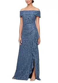Women's Long Off the Shoulder Sequin Lace Dress