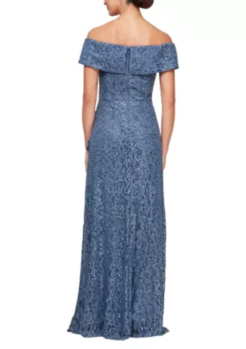 Women's Long Off the Shoulder Sequin Lace Dress