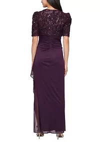 Long Rosette Empire waist dress with mesh skirt