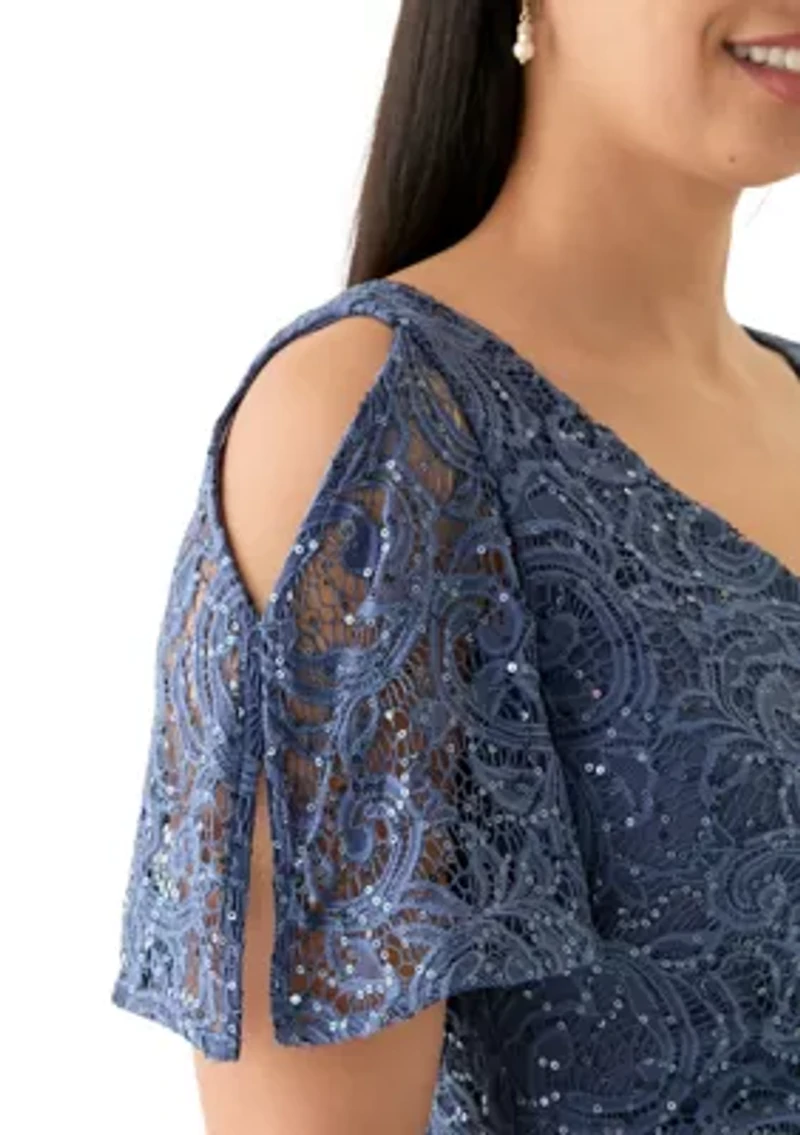 Women's V-Neck Ruffle Lace Gown