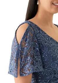 Women's V-Neck Ruffle Lace Gown