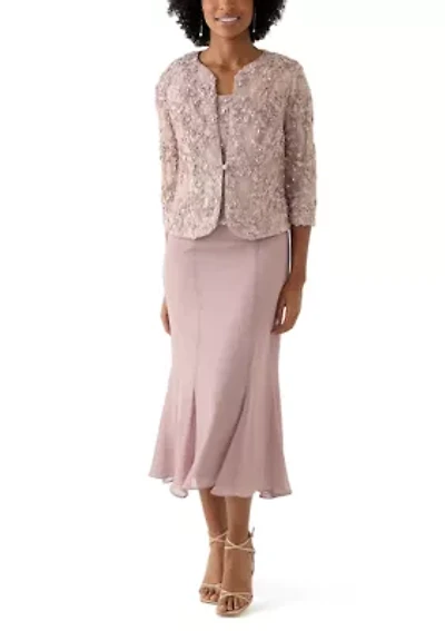Women's 3/4 Sleeve Crew Neck Lace A-Line Dress