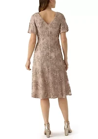 Women's Cold Shoulder Scoop Neck Lace A-Line Dress